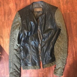 Green/black leather jacket